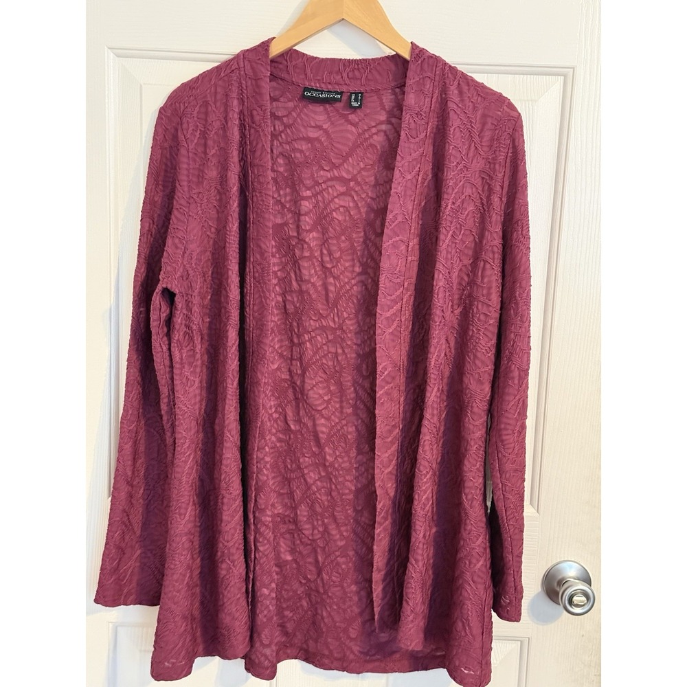 susan graver occasions Purple Textured Knit  stretch Open Front Cardigan size M